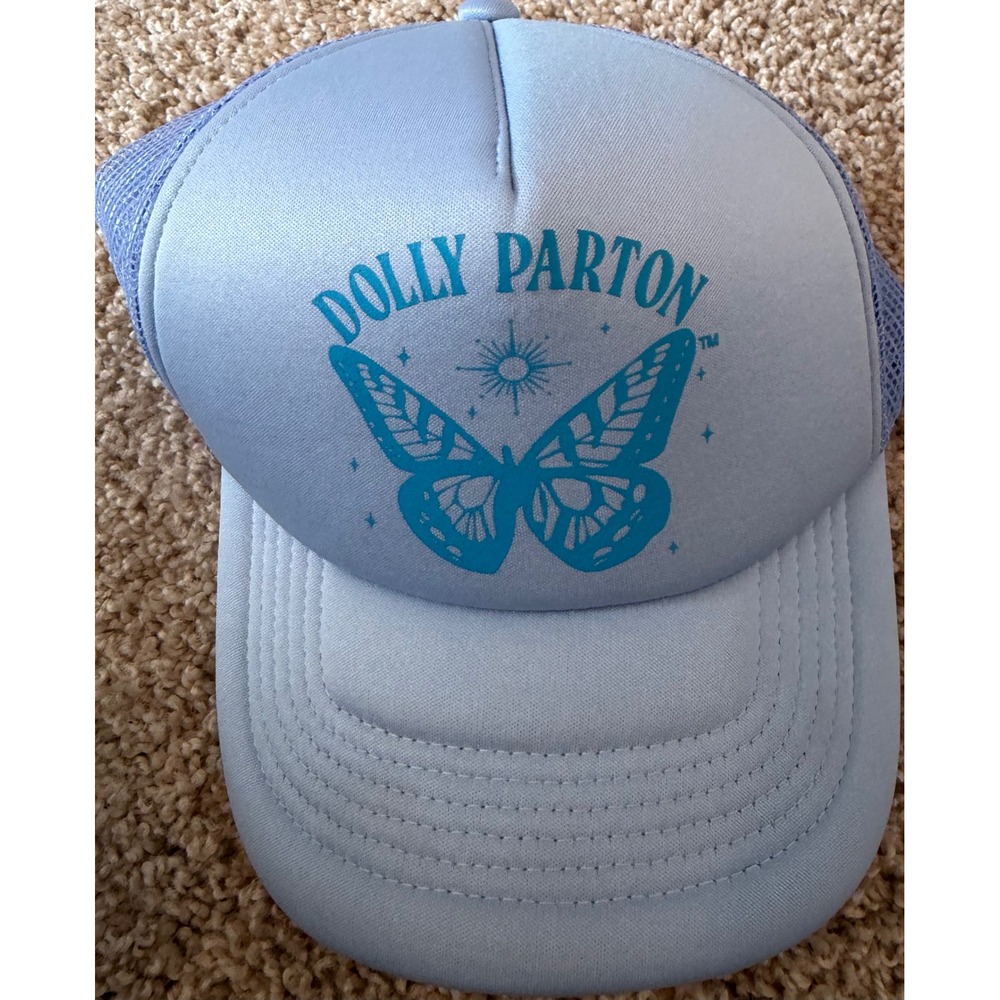 Dolly Parton Butterfly Trucker Hat Light Blue Mesh Snapback Baseball Cap